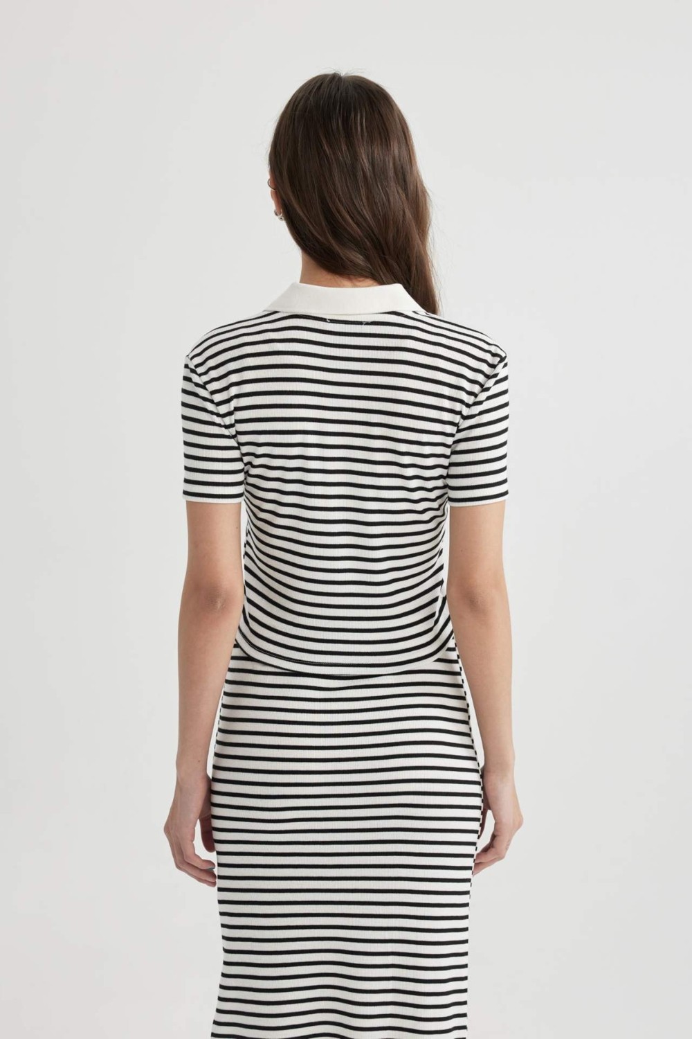 DeFacto Fitted Çizgili Polo Yaka Kısa Kollu Tişört A0380AX24SM görsel 6