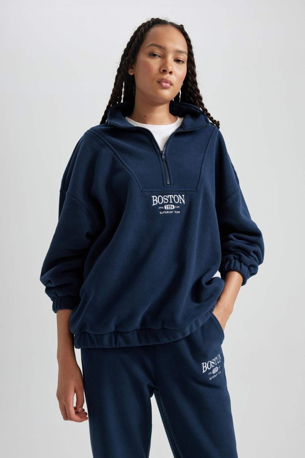 DeFacto Oversize Fit Yarım Fermuarlı Polar Sweatshirt Y2649AZ23WN görsel 6