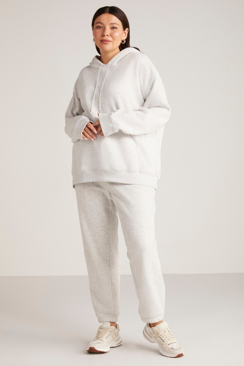 Ethiquet Terezabb Kadın İçi Polarlı Yumuşacık Comfort Fit Kapüşonlu Kanguru Cep Yeşil Büyük Beden Sweatshirt görsel 3