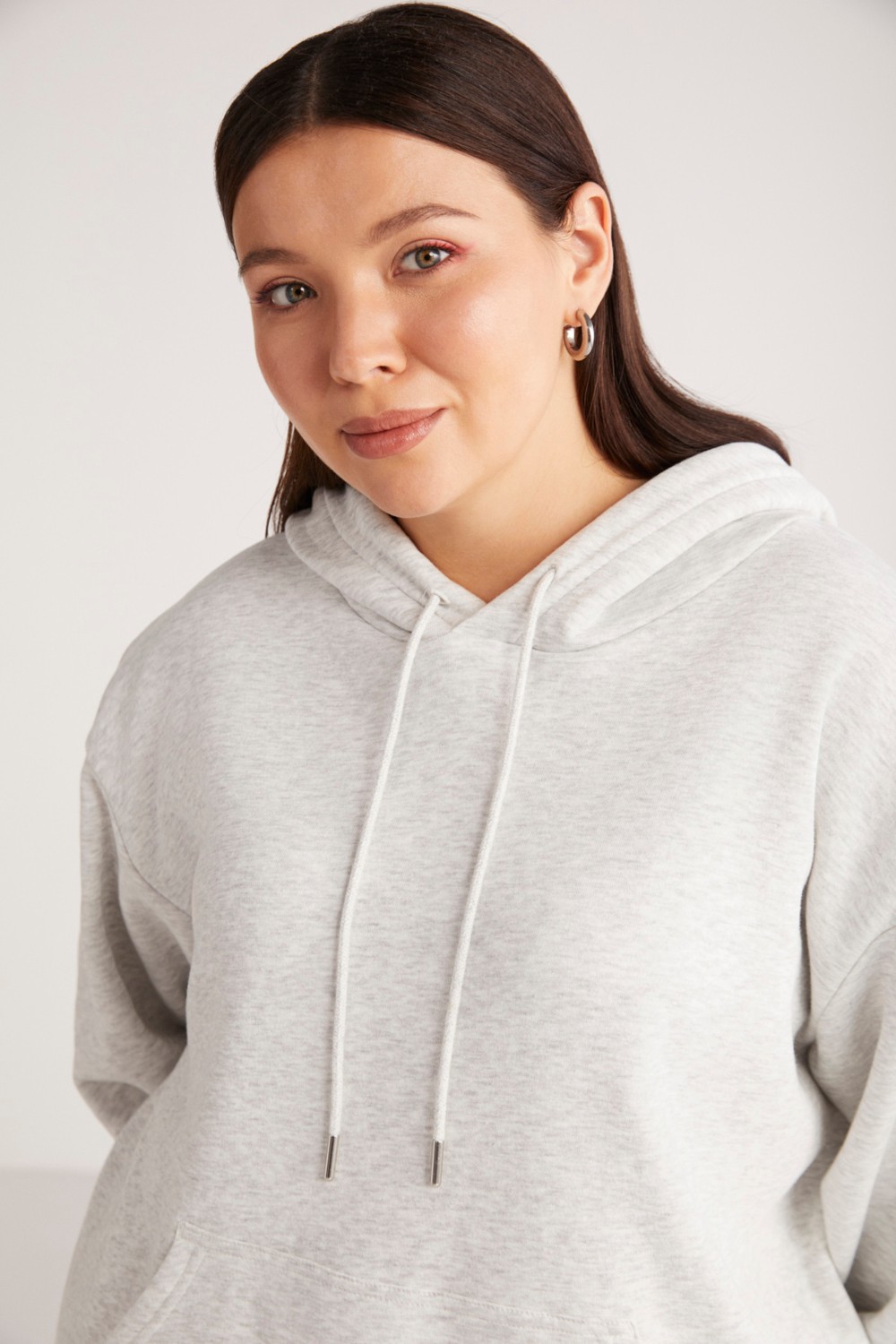 Ethiquet Terezabb Kadın İçi Polarlı Yumuşacık Comfort Fit Kapüşonlu Kanguru Cep Yeşil Büyük Beden Sweatshirt görsel 4