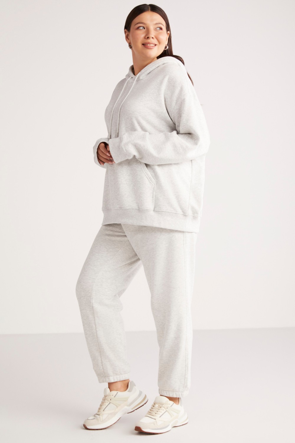 Ethiquet Terezabb Kadın İçi Polarlı Yumuşacık Comfort Fit Kapüşonlu Kanguru Cep Yeşil Büyük Beden Sweatshirt görsel 5