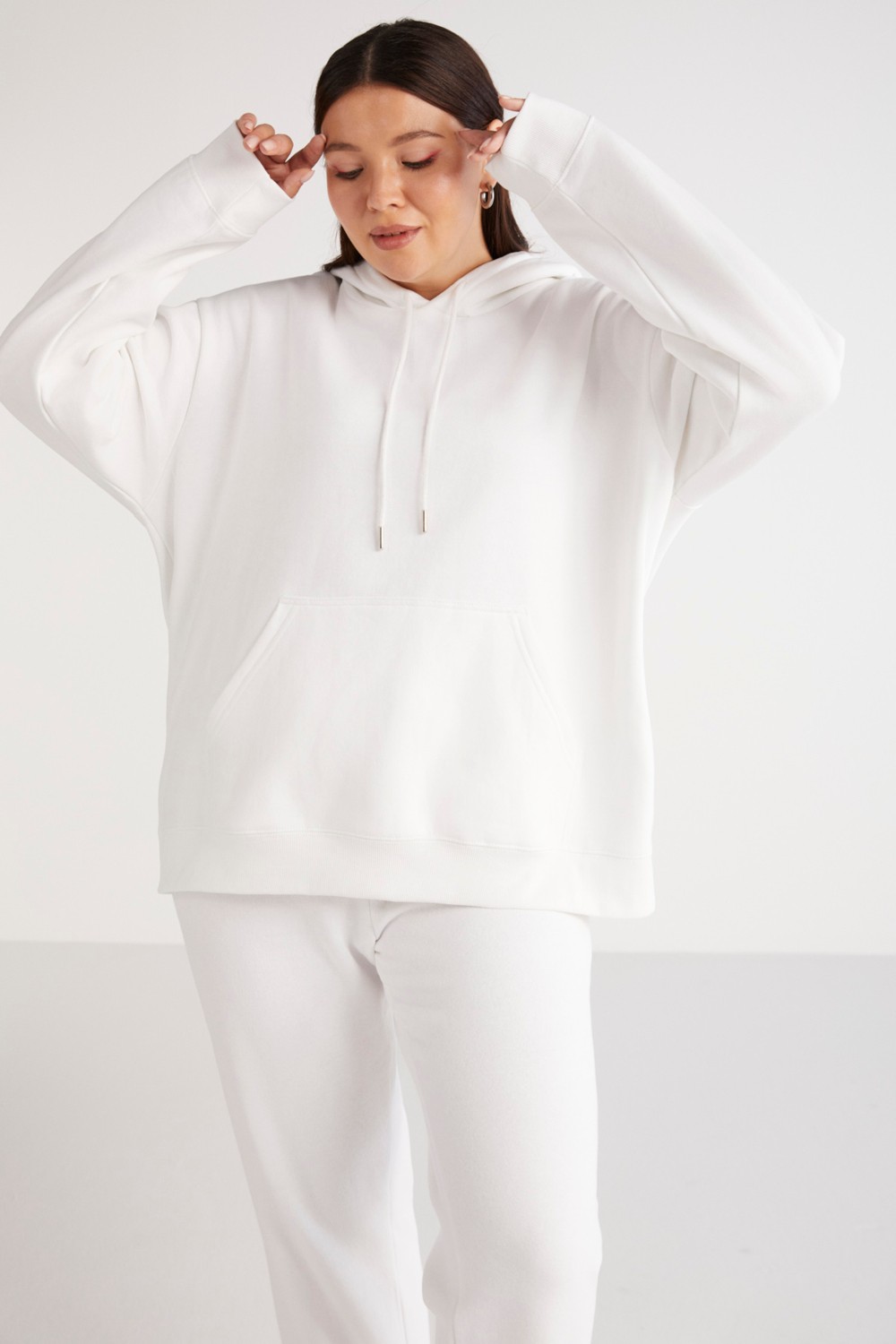 Ethiquet Terezabb Kadın İçi Polarlı Yumuşacık Comfort Fit Kapüşonlu Kanguru Cep Yeşil Büyük Beden Sweatshirt