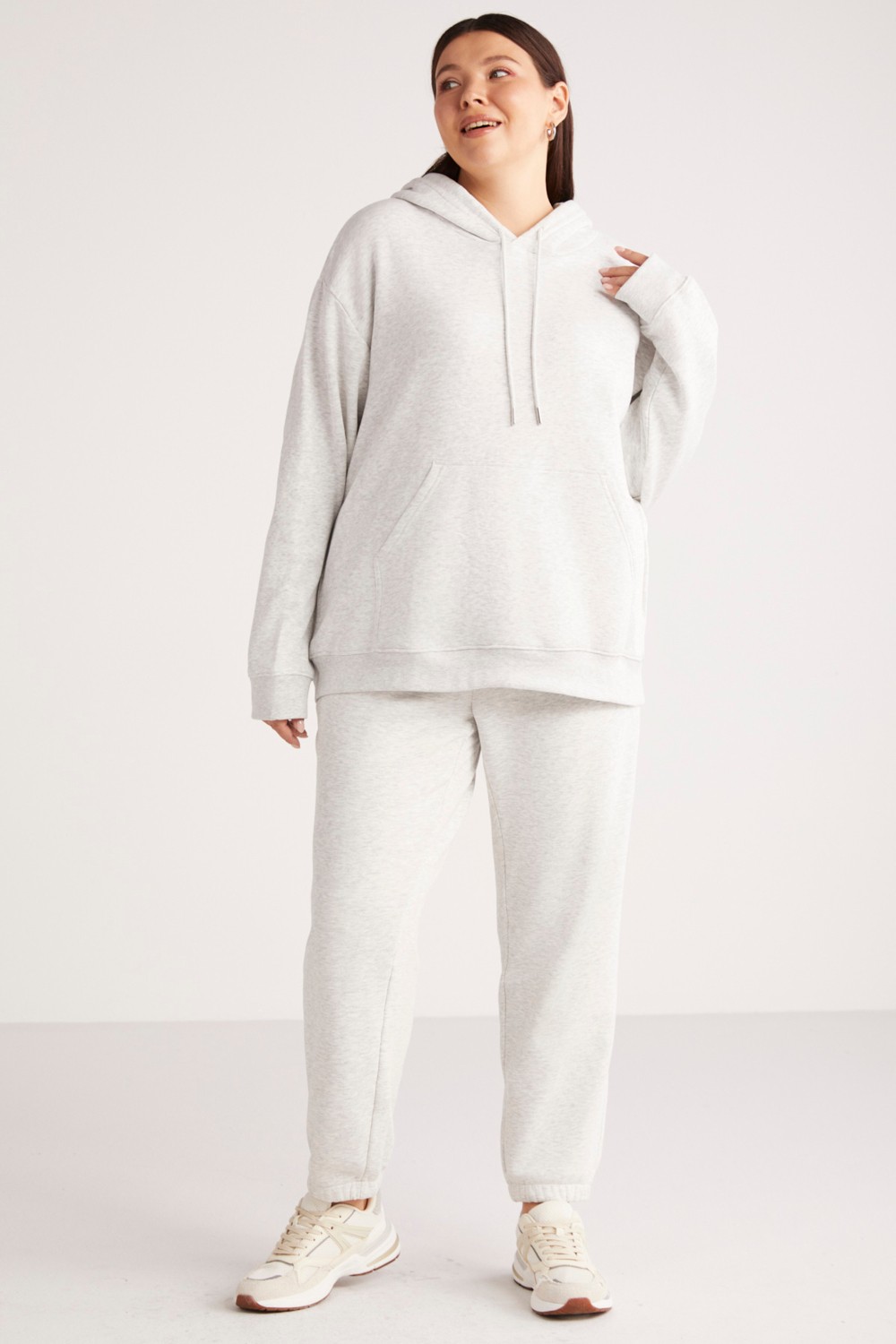 Ethiquet Terezabb Kadın İçi Polarlı Yumuşacık Comfort Fit Kapüşonlu Kanguru Cep Yeşil Büyük Beden Sweatshirt görsel 7