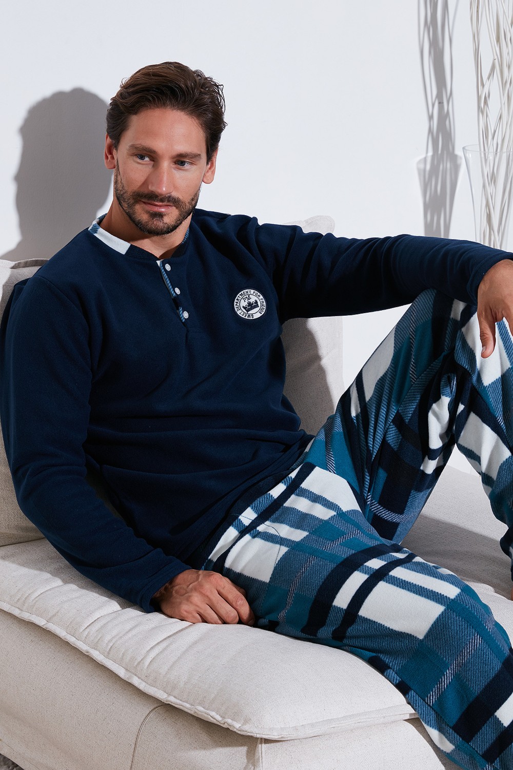 Buratti Ekoseli Regular Fit Düğmeli Bisiklet Yaka Kışlık Polar Pijama Takımı Erkek Pijama Takımı 60961008