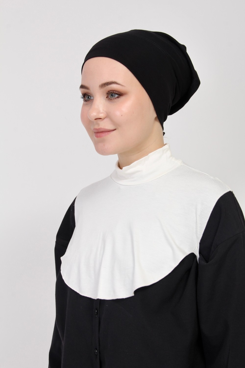 Manolyaşal İslamic Hijab Manolya Şal Düz Balıkçı Kurtarıcı Yakalı Boyunluk görsel 7