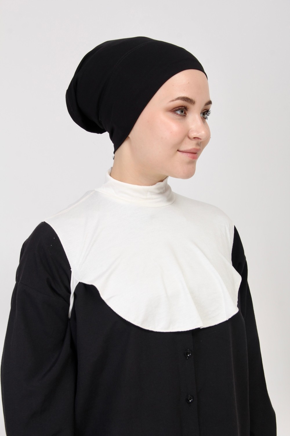 Manolyaşal İslamic Hijab Manolya Şal Düz Balıkçı Kurtarıcı Yakalı Boyunluk görsel 8