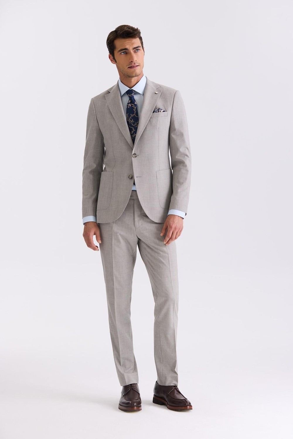 Jakamen Gri Slim Fit Mono Yaka Yünlü Takım Elbise