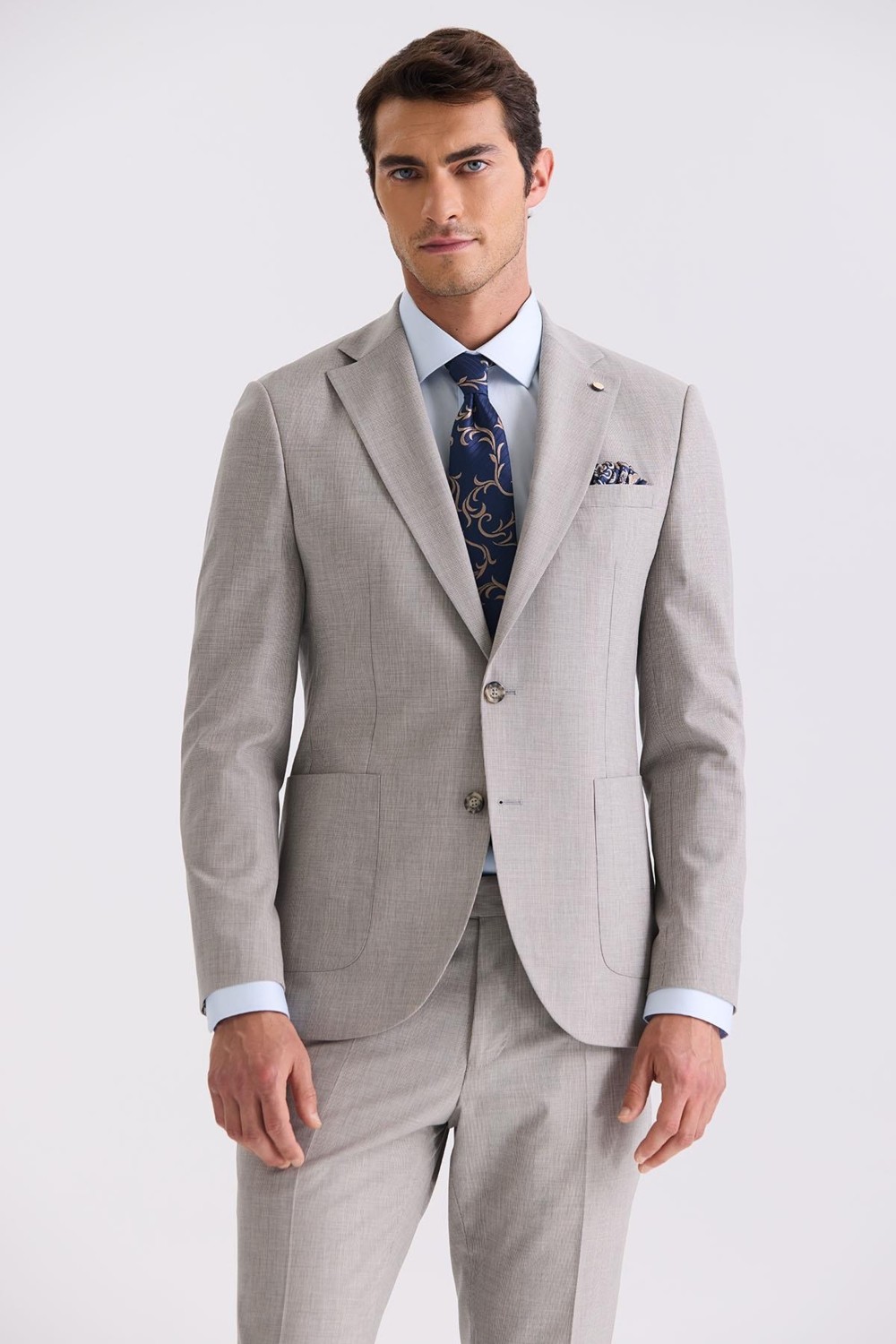 Jakamen Gri Slim Fit Mono Yaka Yünlü Takım Elbise görsel 2