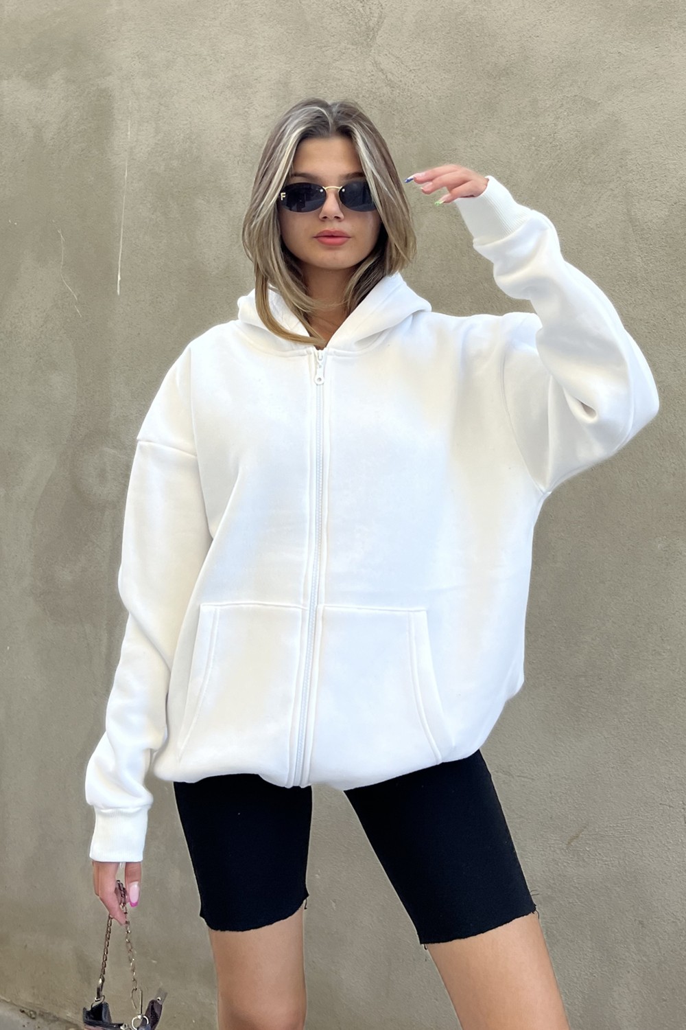 la & vetta Antrasit Kapüşonlu Oversize Fermuarlı Şardonlu Sweatshirt