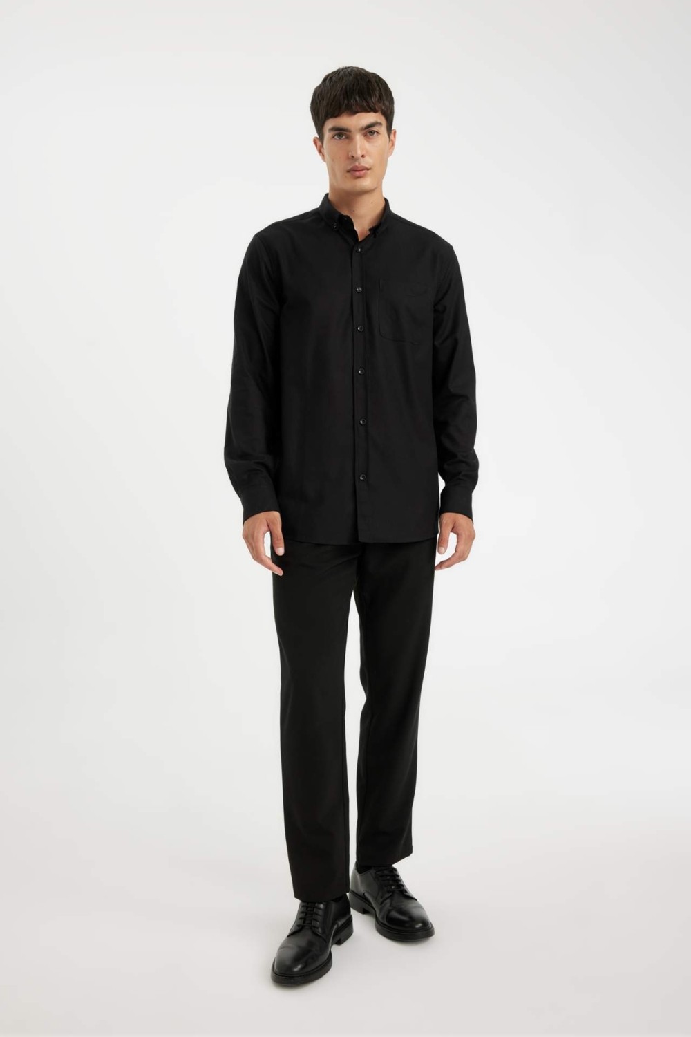 DeFacto %100 Pamuk Regular Fit Polo Yaka Oxford Basic Uzun Kollu Gömlek A8028AX24AU görsel 7
