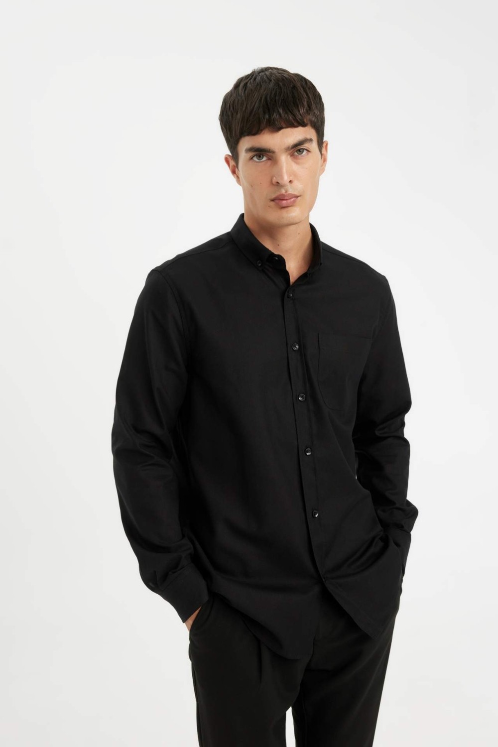 DeFacto %100 Pamuk Regular Fit Polo Yaka Oxford Basic Uzun Kollu Gömlek A8028AX24AU görsel 8