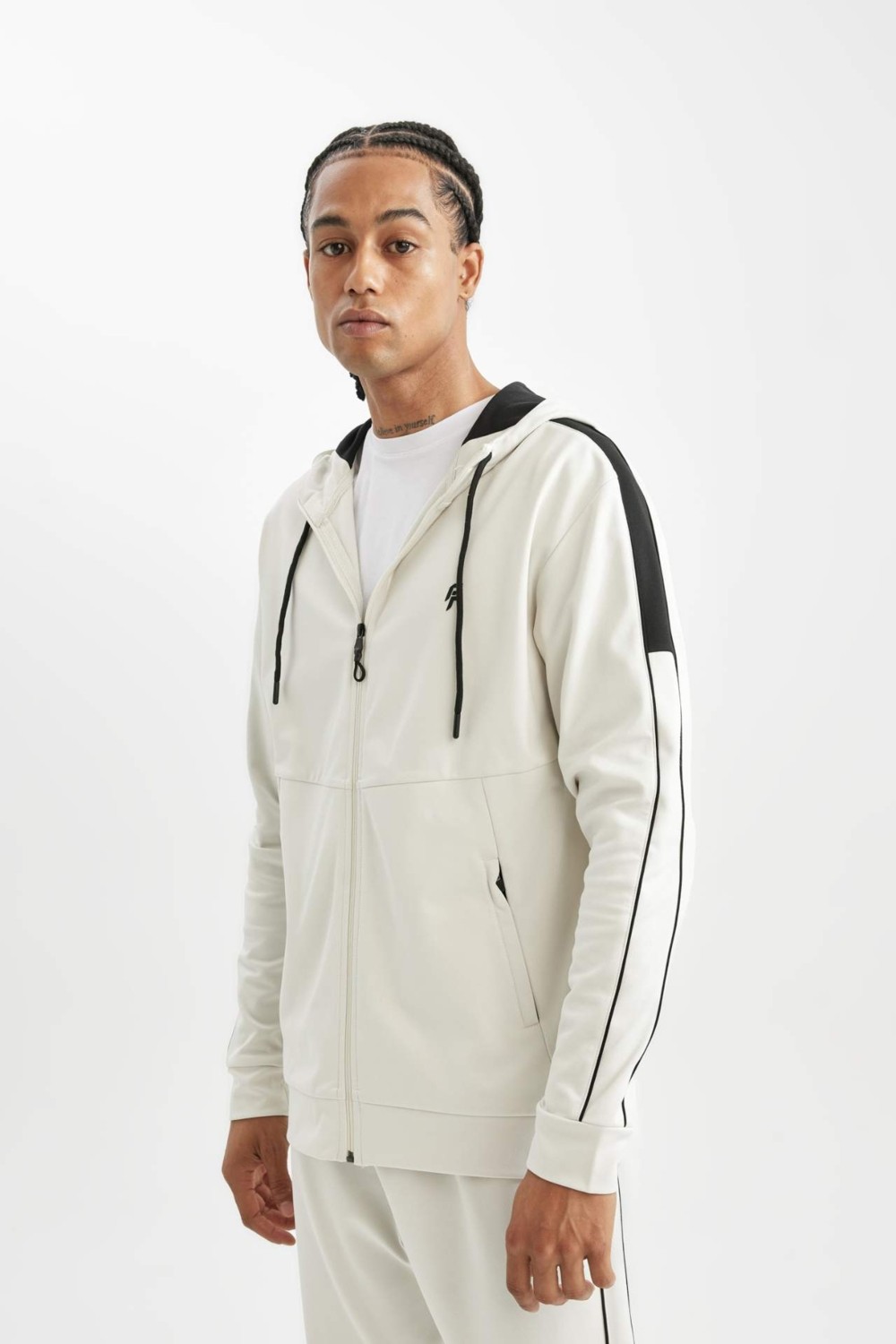 DeFacto Fit Standart Fit Normal Kesim Skuba Dalgıç Kumaş Kapüşonlu Sporcu Fermuarlı Sweatshirt B4535AX24AU görsel 5