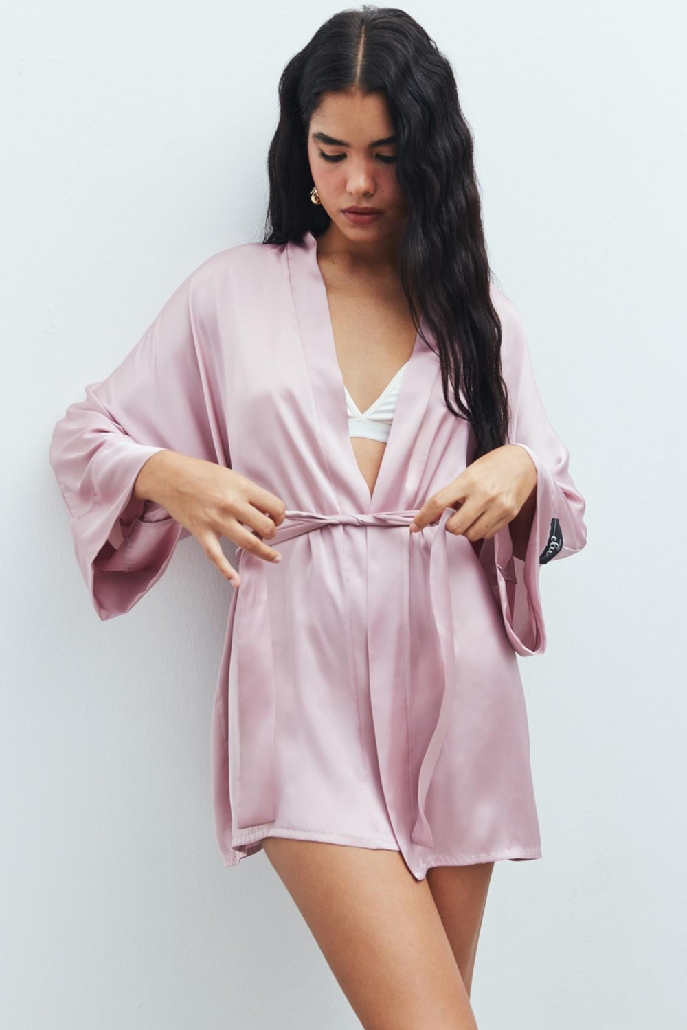 Feu De Elu Fumée Gül Kurusu Kısa Saten Sabahlık / Kimono görsel 4