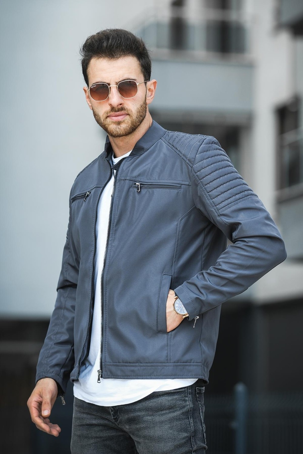 Oksit Abuja Slim Fit Fermuar Detaylı Dik Yaka Su Itici Erkek Mevsimlik Mont görsel 7