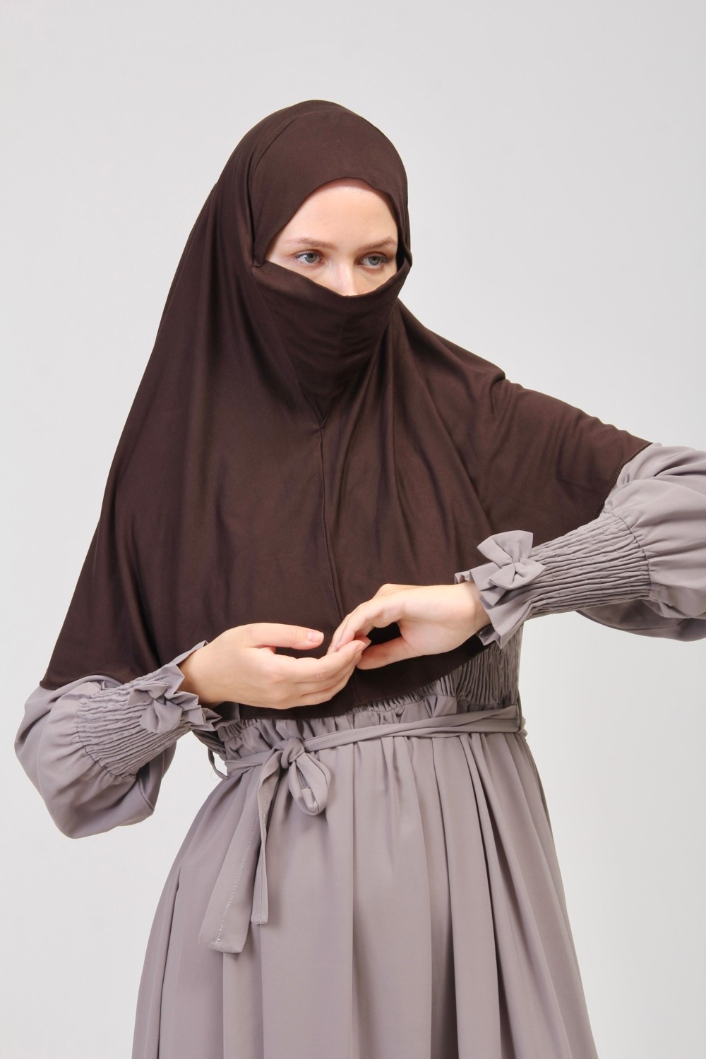 Manolyaşal İslamic Hijab Manolya Şal Pratik Eşarp Peçeli-Peçesiz Hazır Türban Sufle görsel 7