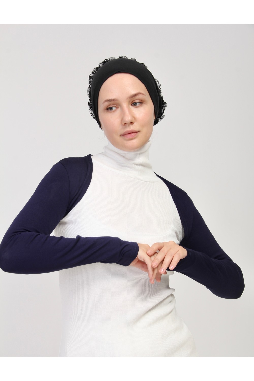 Manolyaşal İslamic Hijab Manolyaşal Uzun Kollu Kurtarıcı Terletmeyen Tesettür Bolero - Ekru görsel 2