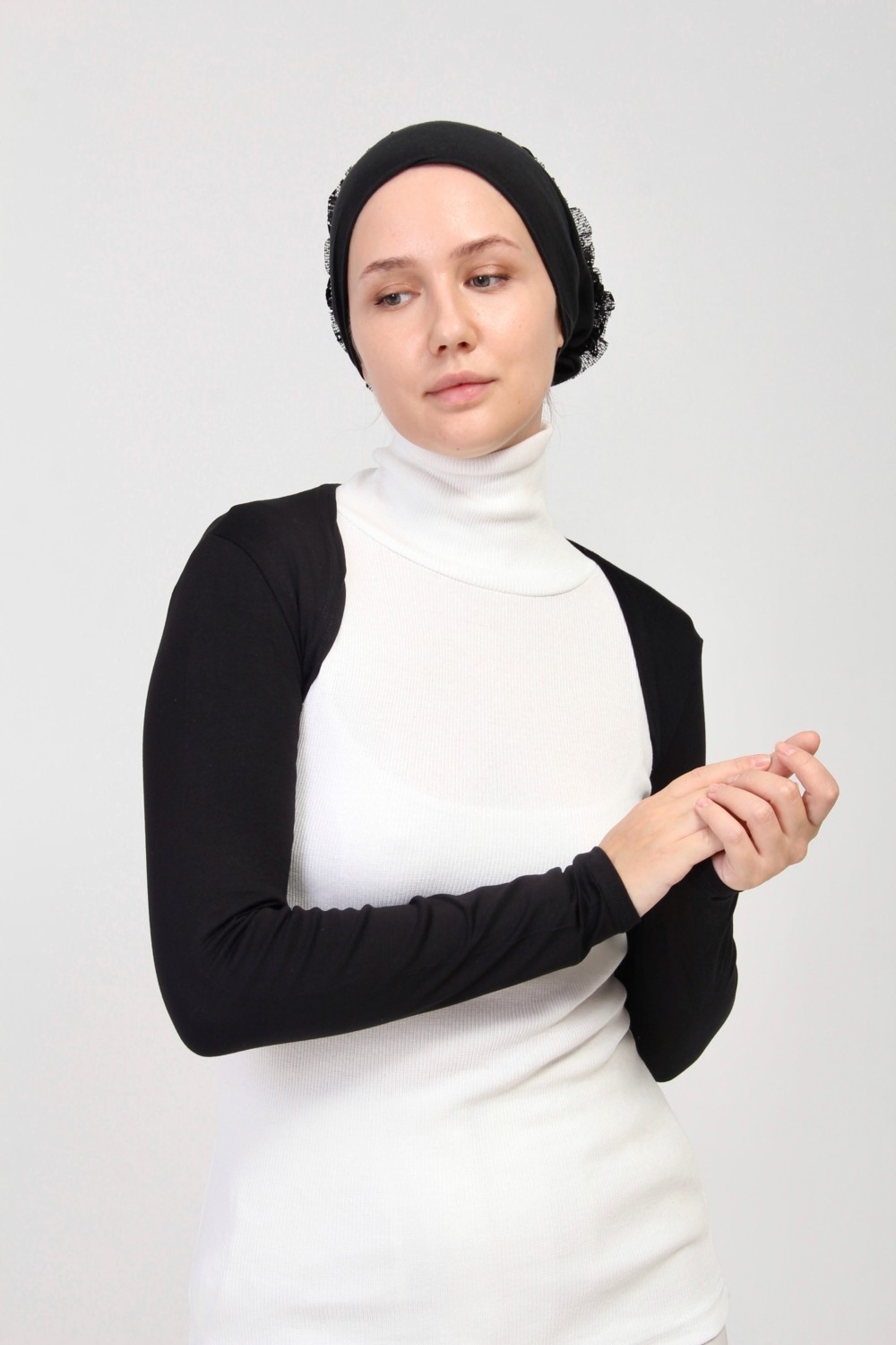 Manolyaşal İslamic Hijab Manolyaşal Uzun Kollu Kurtarıcı Terletmeyen Tesettür Bolero - Ekru görsel 5