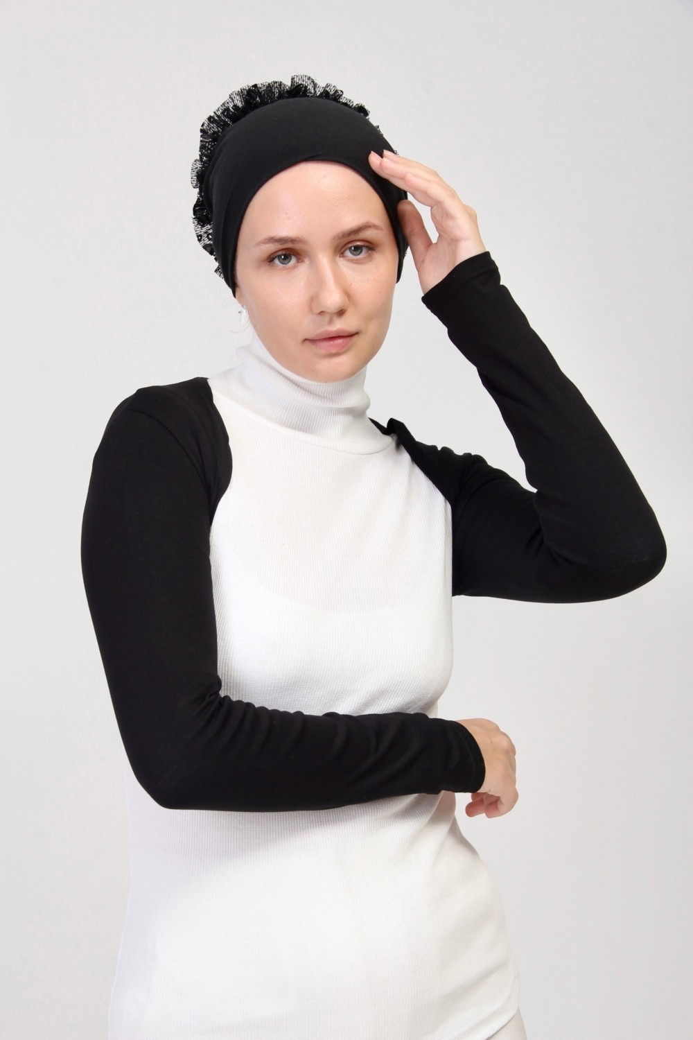 Manolyaşal İslamic Hijab Manolyaşal Uzun Kollu Kurtarıcı Terletmeyen Tesettür Bolero - Ekru görsel 6