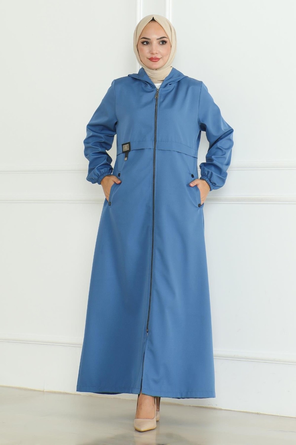 Moda Mihram Armalı Fermuarlı Trençkot Mavi 19217