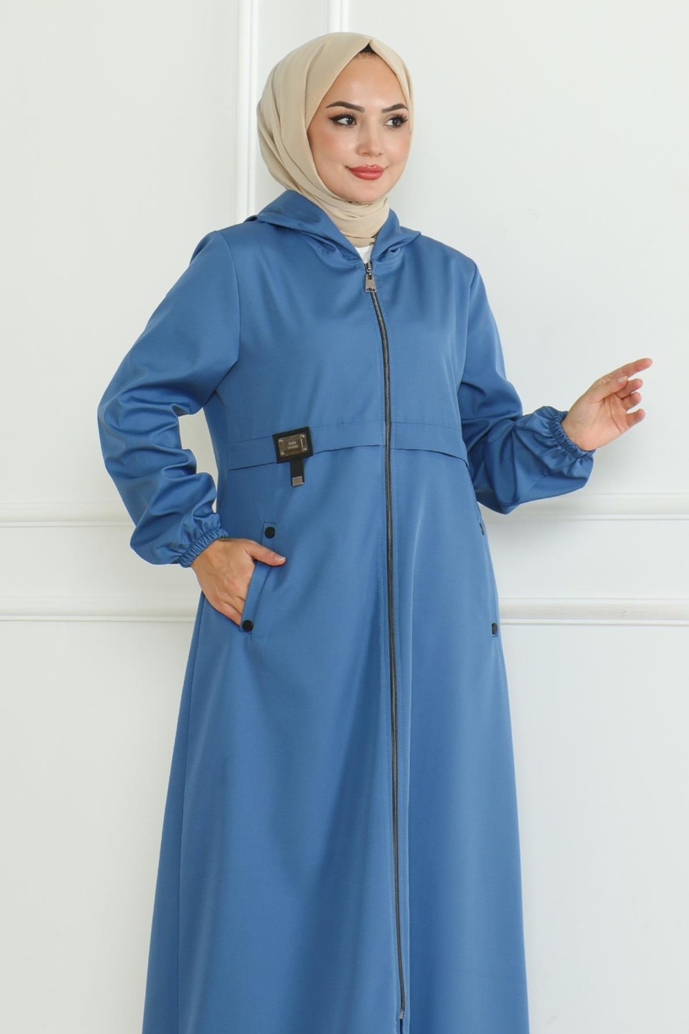 Moda Mihram Armalı Fermuarlı Trençkot Mavi 19217 görsel 2