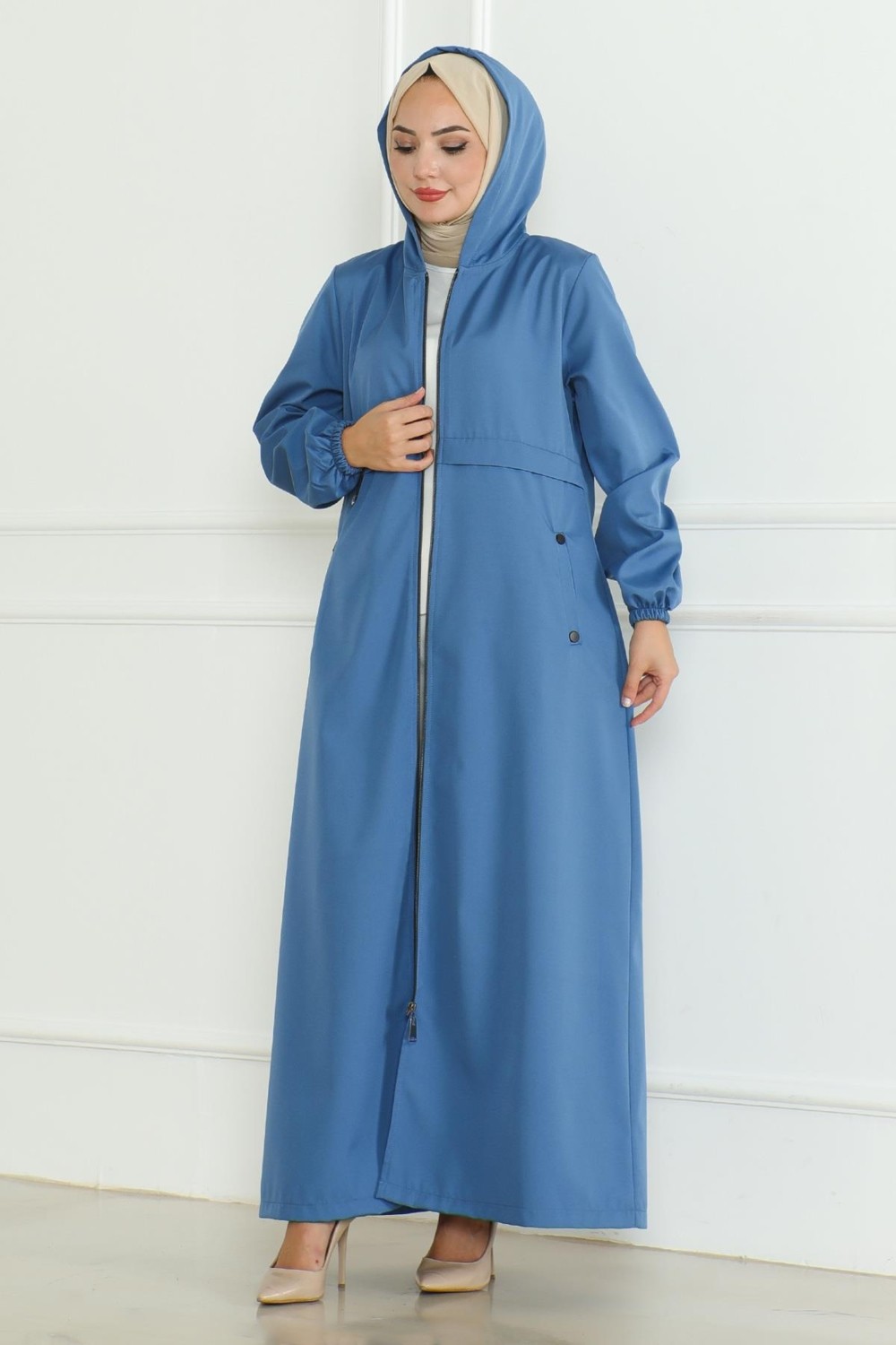 Moda Mihram Armalı Fermuarlı Trençkot Mavi 19217 görsel 3