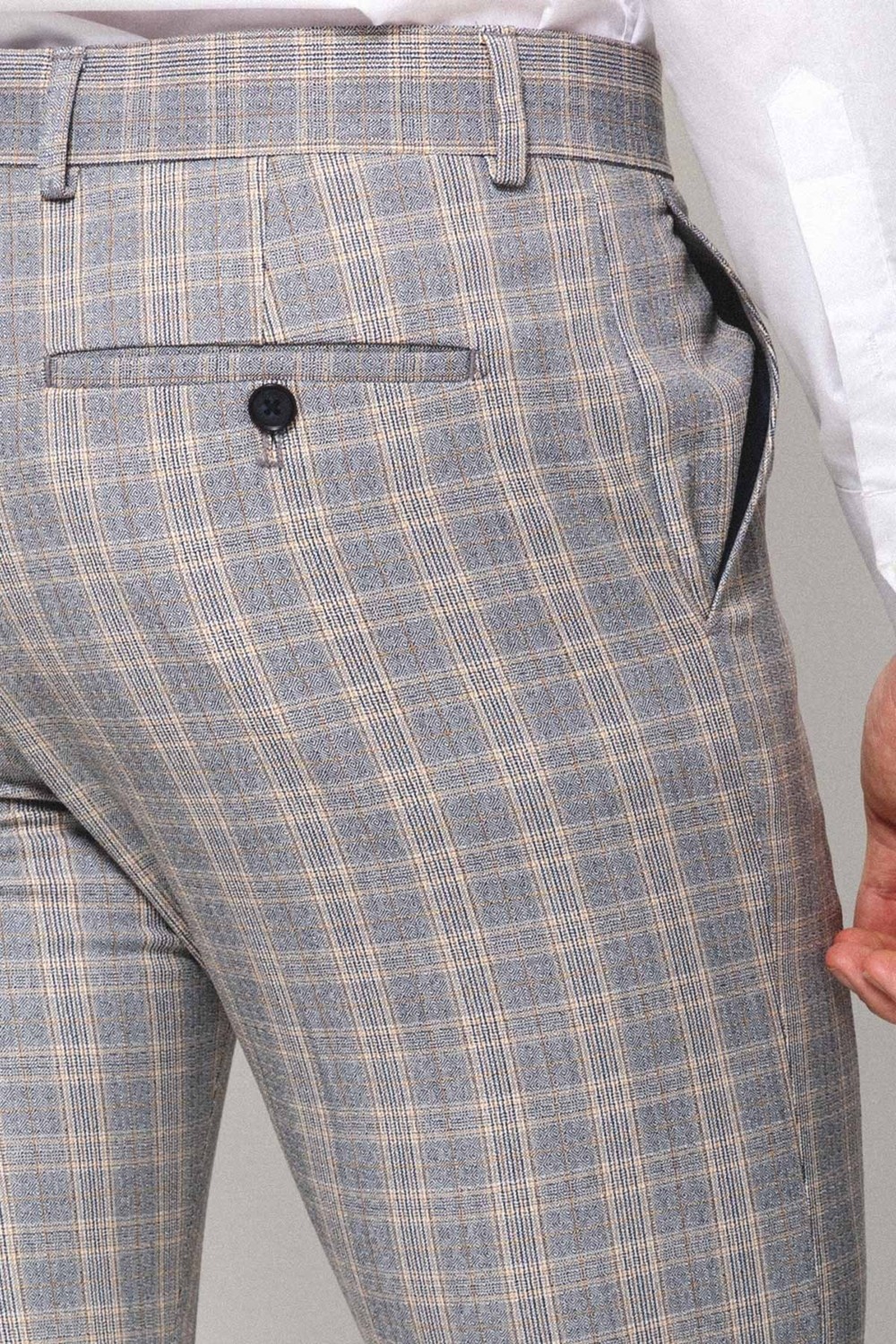 MCR Ekoseli Bej Rengi Super Slim Fit Erkek Pantolon görsel 6