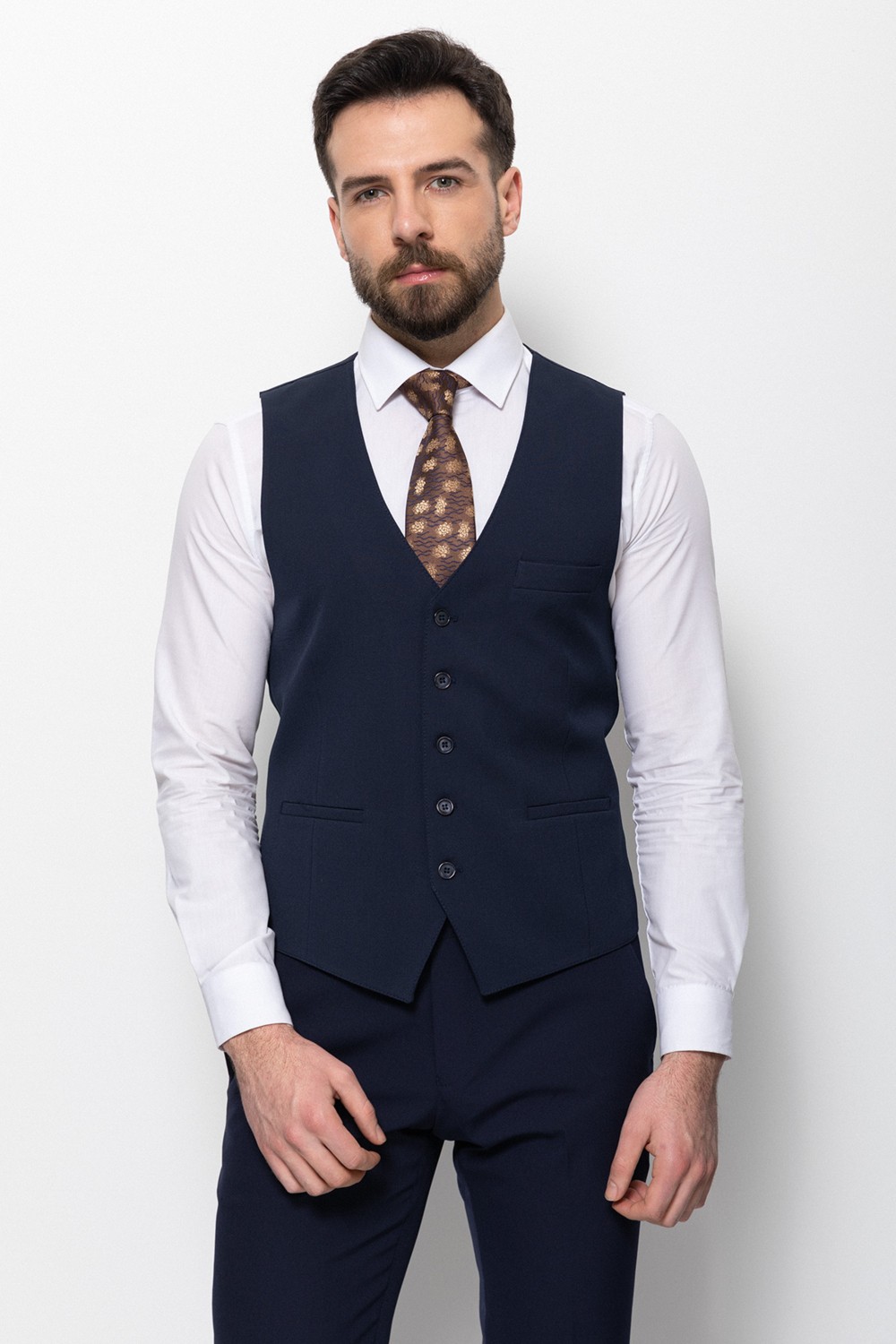 MCR Slim Fit Klasik Erkek Yelek Düz Lacivert Renk Hakim Yaka ile Şık Görünüm
