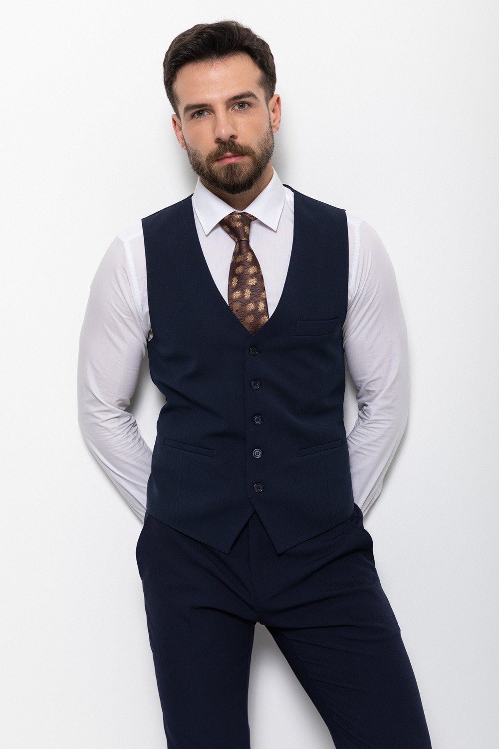 MCR Slim Fit Klasik Erkek Yelek Düz Lacivert Renk Hakim Yaka ile Şık Görünüm görsel 3