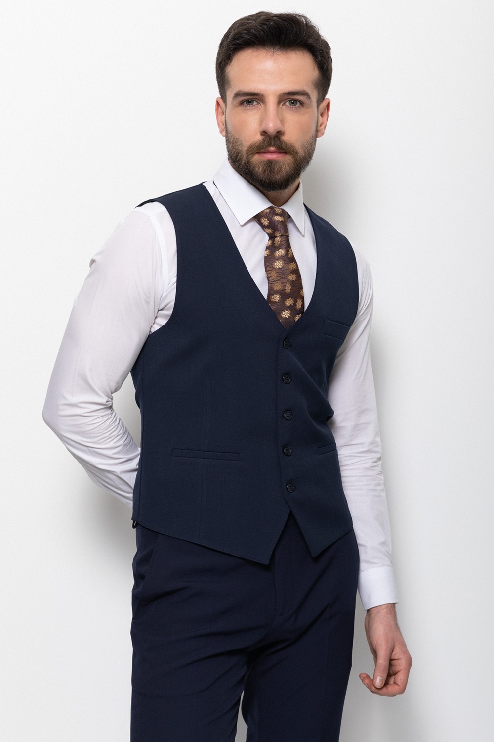 MCR Slim Fit Klasik Erkek Yelek Düz Lacivert Renk Hakim Yaka ile Şık Görünüm görsel 4