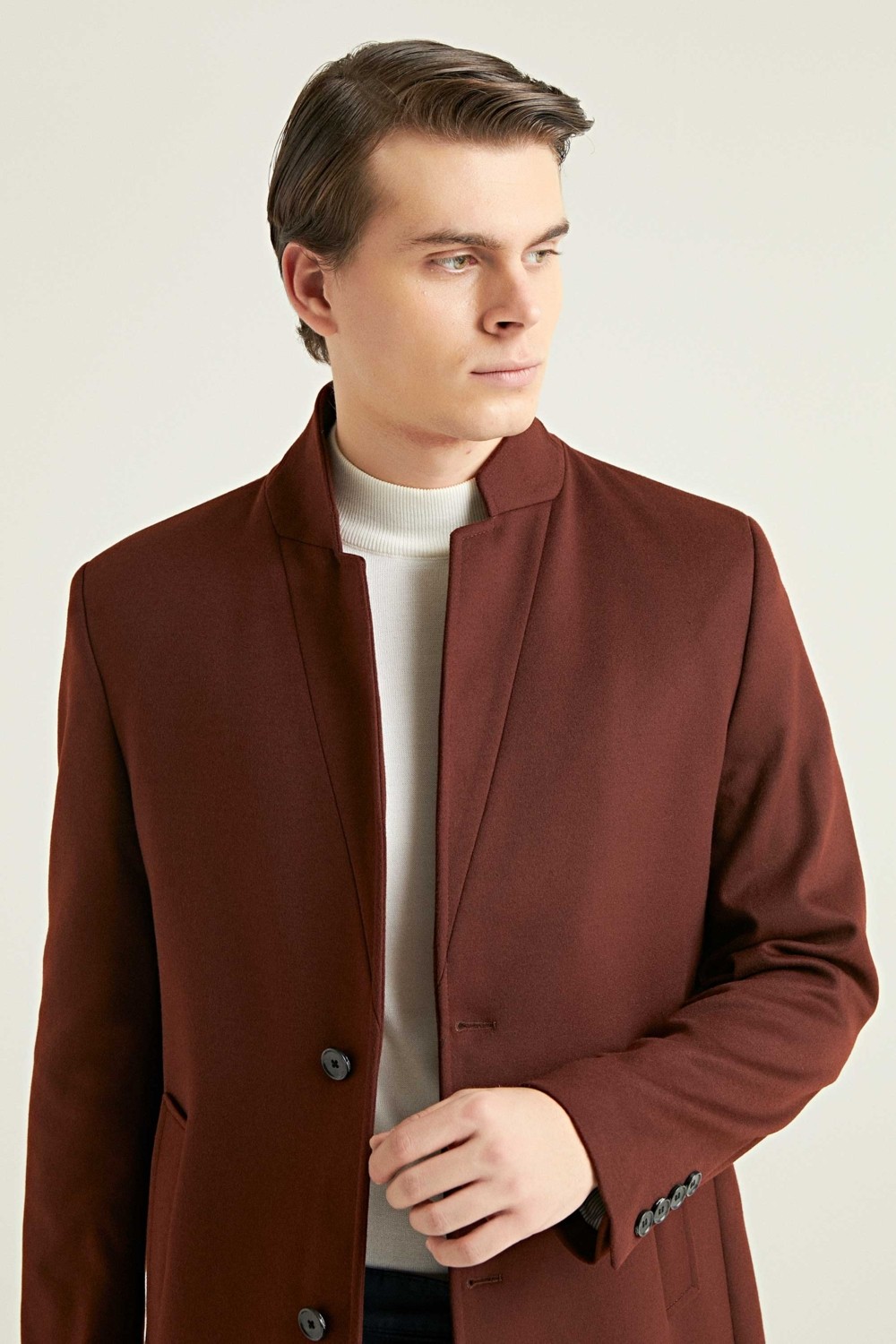 TWN Slim Fit Lacivert Düz Tek Yırtmaçlı Viskonlu Palto görsel 3