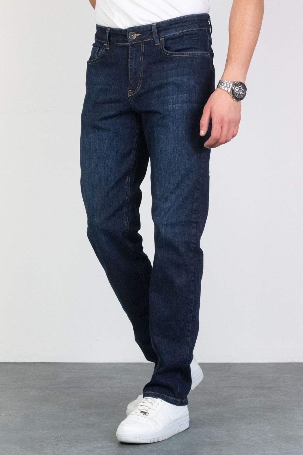Hlt Jeans Erkek Koyu Mavi Regular Fit Boru Paça Esnek Likralı Jeans Kot Pantolon Hlthe001977 görsel 3
