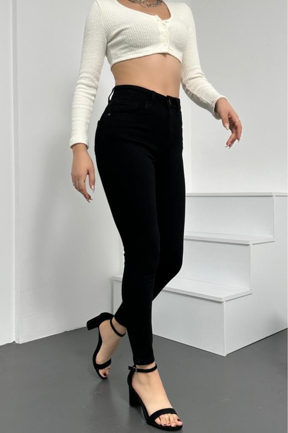 Hlt Jeans Kadın Siyah Süper Skinny Fit Esnek Likralı Denim Jean Kot Pantolon Hltjenniesiyah görsel 3