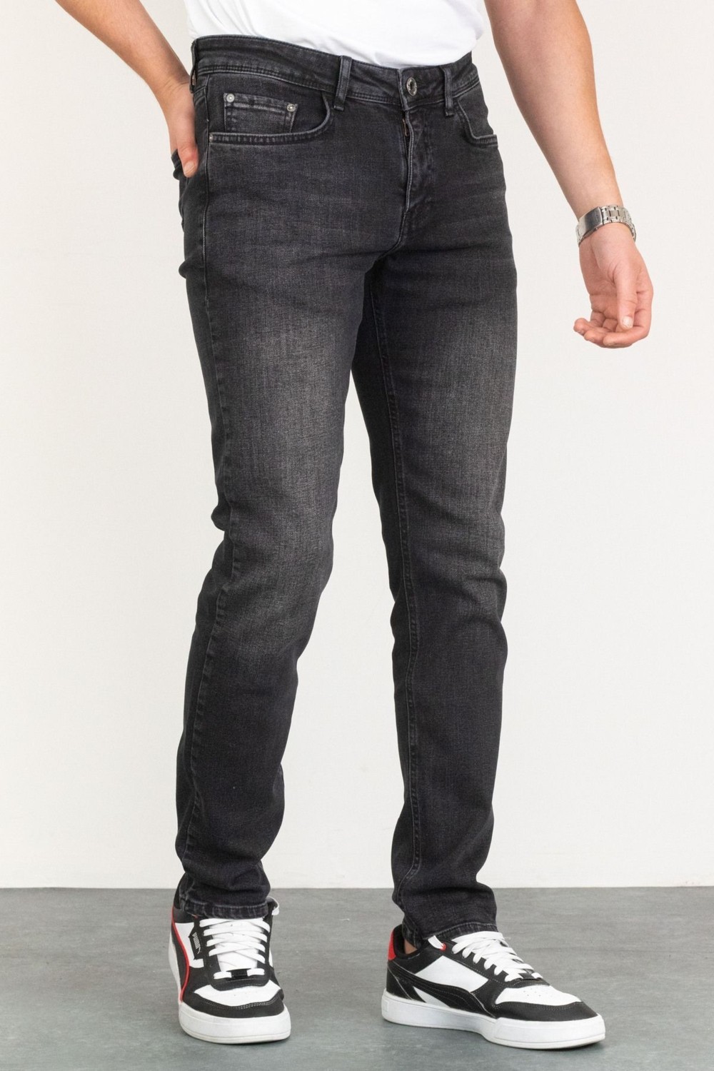 Hlt Jeans Erkek Taşlamalı Siyah Slim Fit Esnek Likralı Denim Jeans Kot Pantolon Hlthe001971
