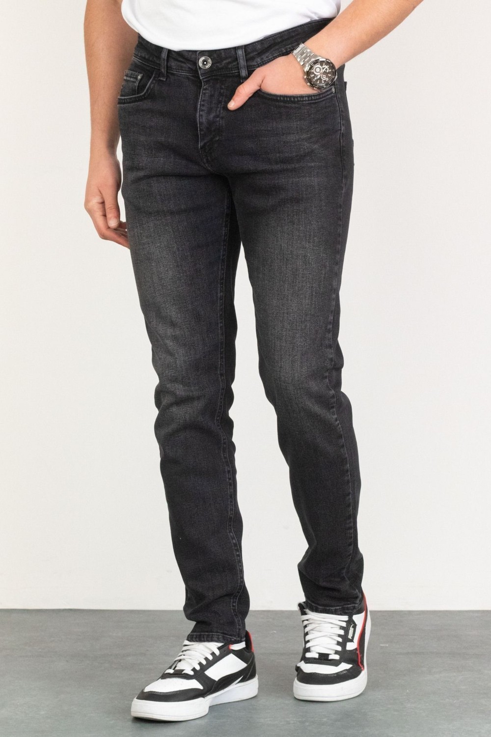 Hlt Jeans Erkek Taşlamalı Siyah Slim Fit Esnek Likralı Denim Jeans Kot Pantolon Hlthe001971 görsel 3