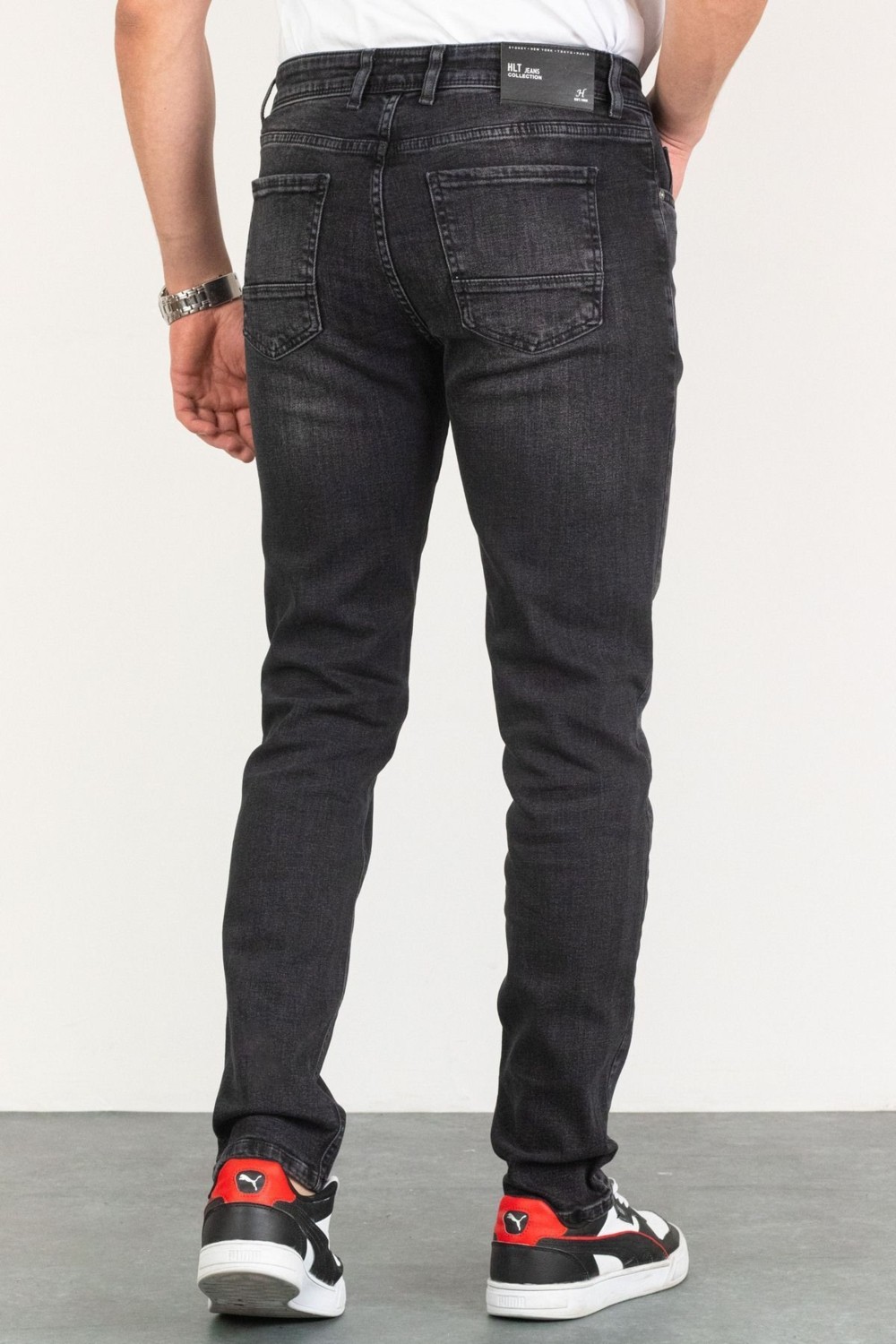 Hlt Jeans Erkek Taşlamalı Siyah Slim Fit Esnek Likralı Denim Jeans Kot Pantolon Hlthe001971 görsel 5