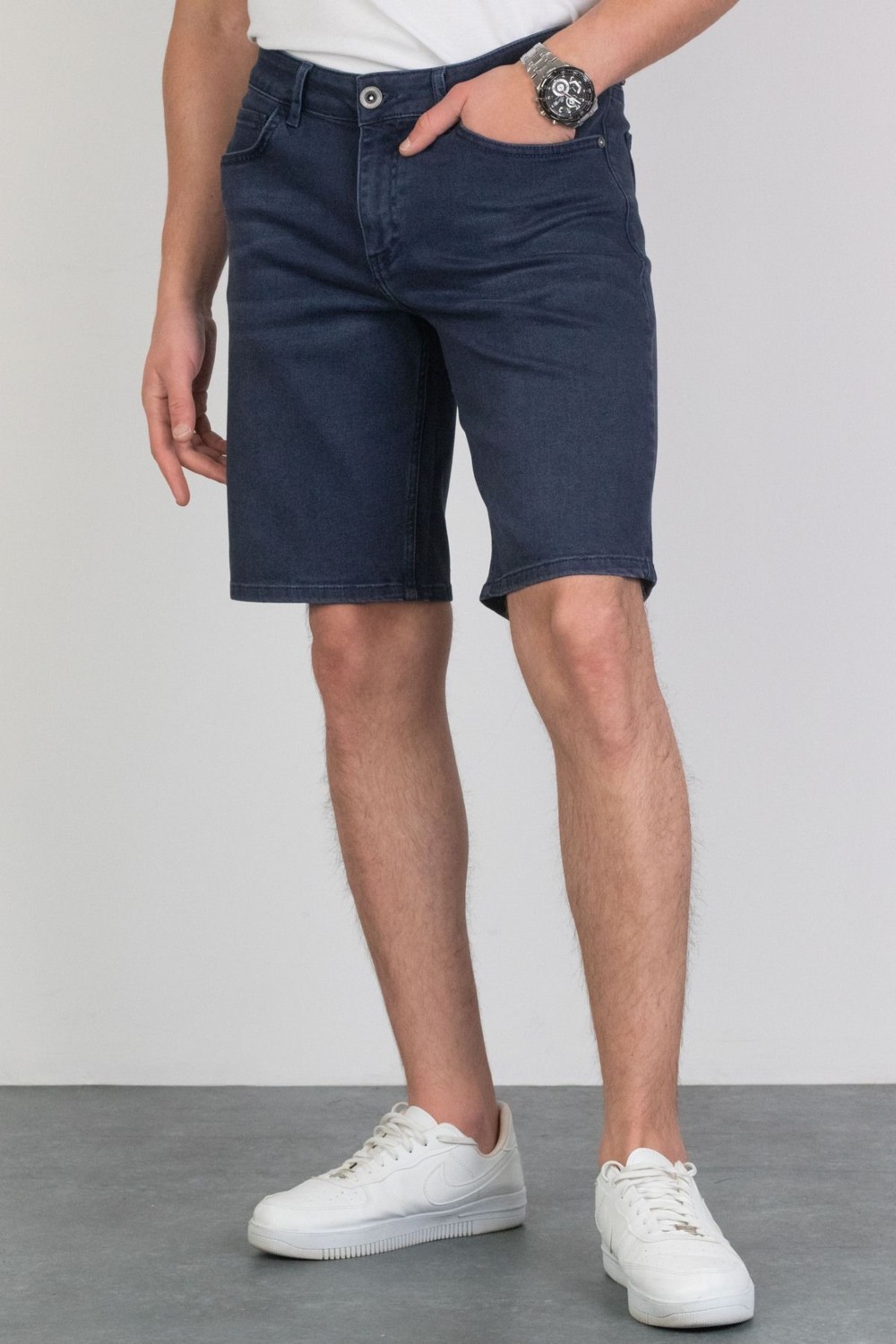 Hlt Jeans Erkek Taşlamalı Rahat Kesim Likralı Esnek Lacivert Jean Kot Şort Hlthe001957