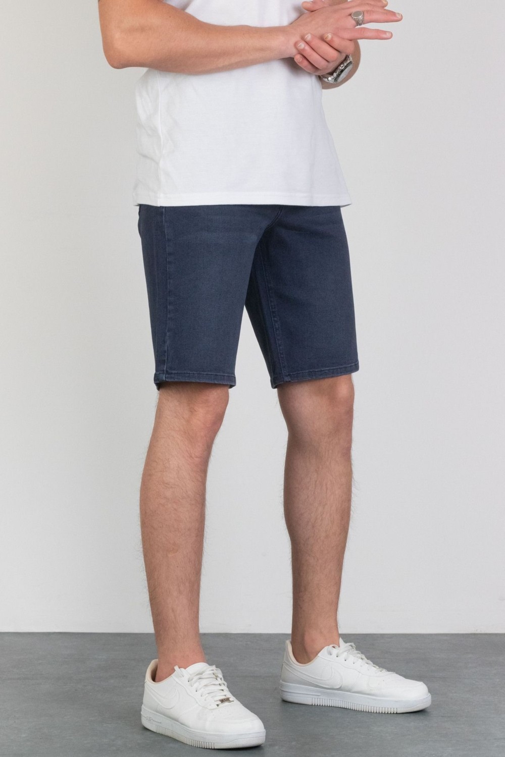 Hlt Jeans Erkek Taşlamalı Rahat Kesim Likralı Esnek Lacivert Jean Kot Şort Hlthe001957 görsel 2
