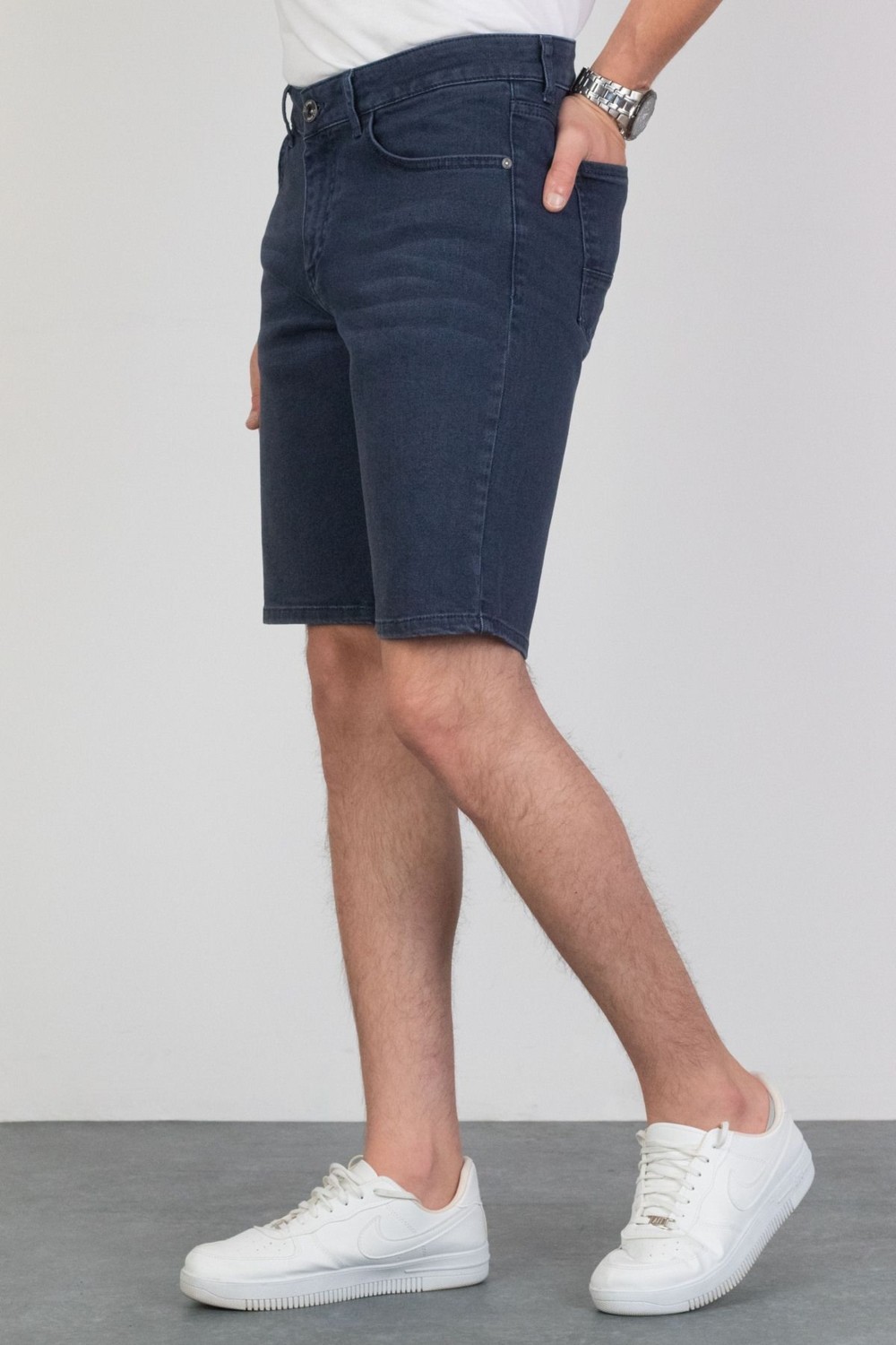 Hlt Jeans Erkek Taşlamalı Rahat Kesim Likralı Esnek Lacivert Jean Kot Şort Hlthe001957 görsel 3