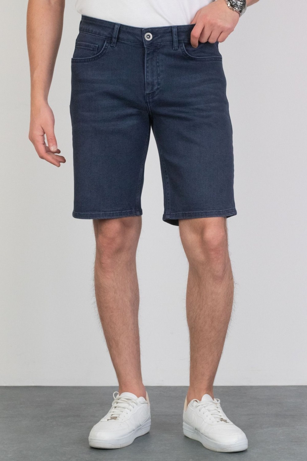 Hlt Jeans Erkek Taşlamalı Rahat Kesim Likralı Esnek Lacivert Jean Kot Şort Hlthe001957 görsel 4