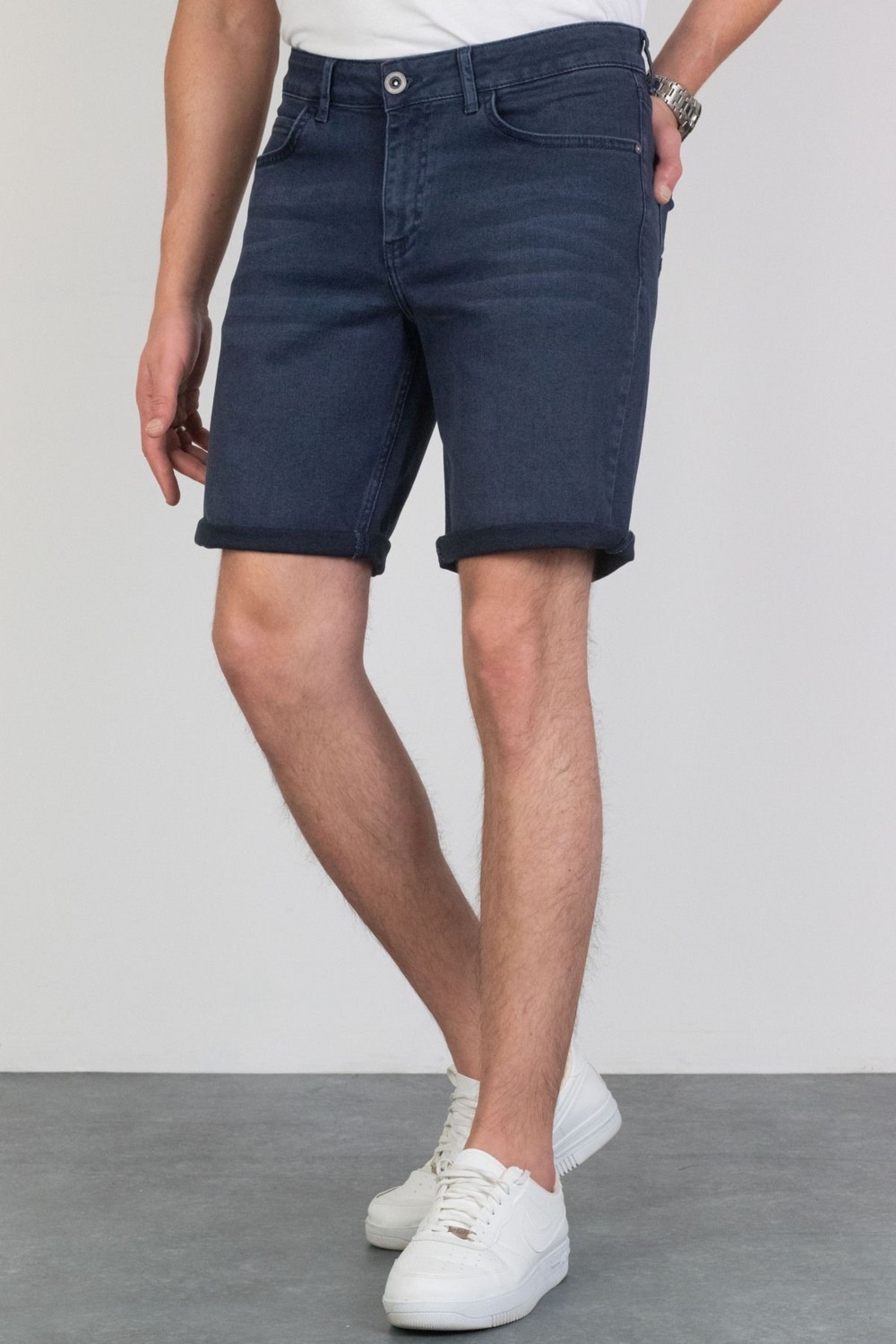 Hlt Jeans Erkek Taşlamalı Rahat Kesim Likralı Esnek Lacivert Jean Kot Şort Hlthe001957 görsel 5