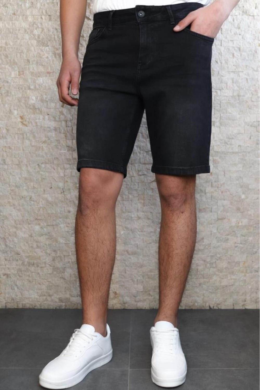 Hlt Jeans Erkek Taşlamalı Kesim Esnek Likralı Siyah Kot Jean Şort Hlthe001960 Rahat ve Şık