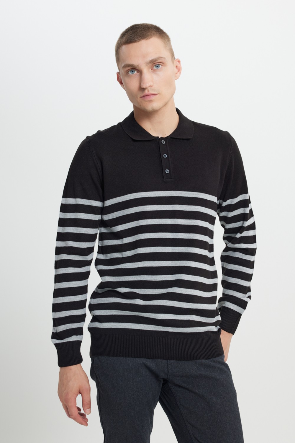 Altınyıldız Classics Erkek VIZON-EKRU Standart Fit Normal Kesim Polo Yaka Çizgili Triko Kazak