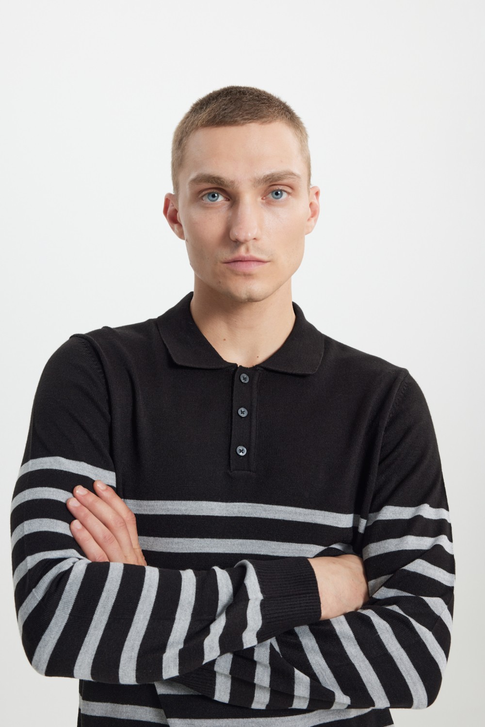 Altınyıldız Classics Erkek VIZON-EKRU Standart Fit Normal Kesim Polo Yaka Çizgili Triko Kazak görsel 4