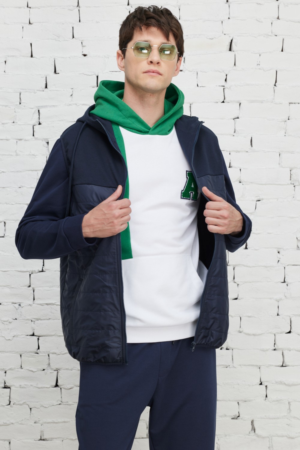 Altınyıldız Classics Erkek Lacivert Standart Fit Normal Kesim Kapüşonlu Pamuklu Sweatshirt Yelek görsel 2