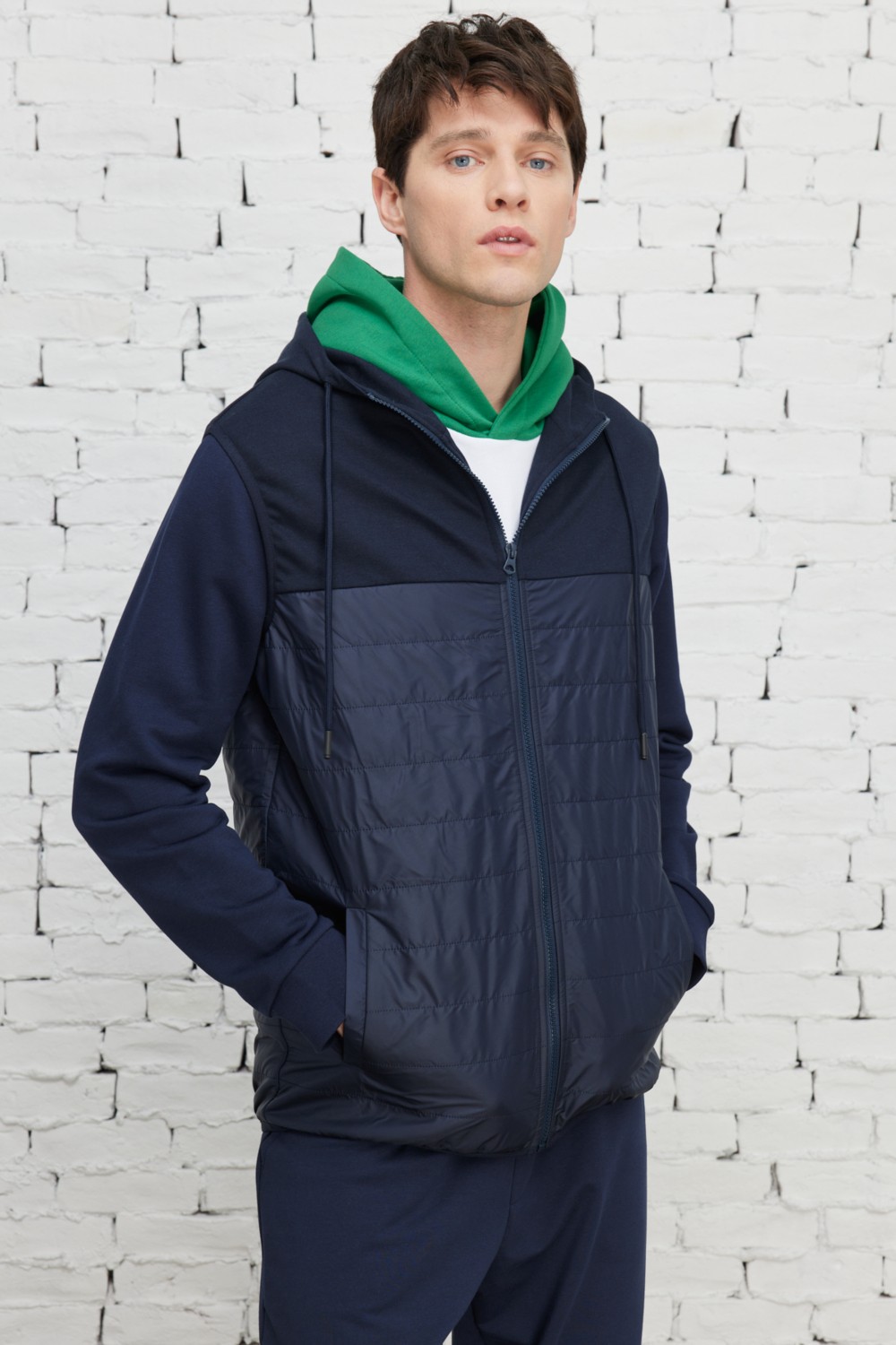 Altınyıldız Classics Erkek Lacivert Standart Fit Normal Kesim Kapüşonlu Pamuklu Sweatshirt Yelek görsel 5