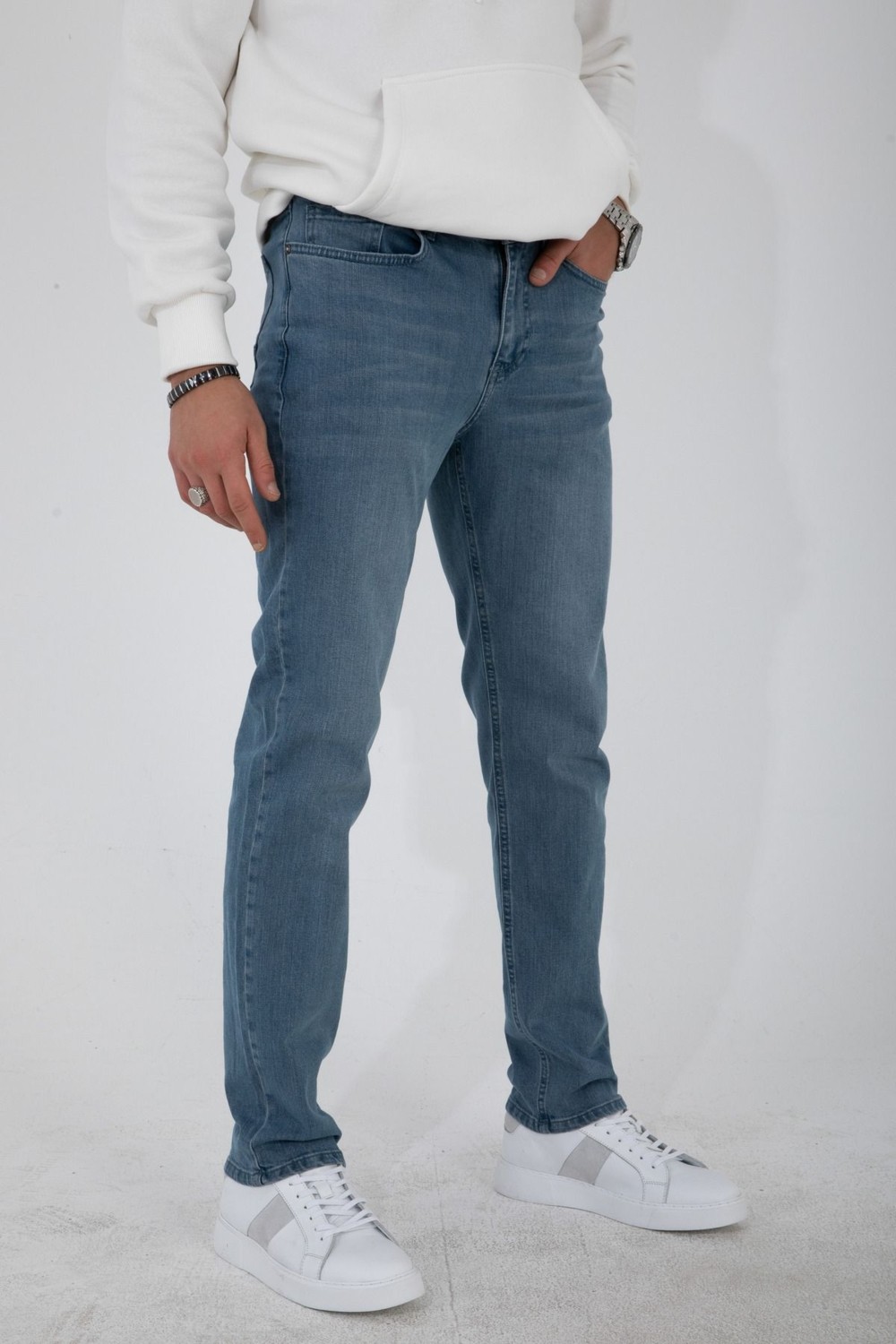 Hlt Jeans Erkek Taşlamalı Mavi Regular Fit Rahat Kesim Esnek Likralı Denim Jeans Kot Pantolon HLTHE003001 görsel 2
