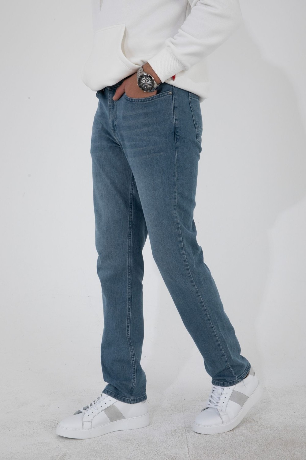 Hlt Jeans Erkek Taşlamalı Mavi Regular Fit Rahat Kesim Esnek Likralı Denim Jeans Kot Pantolon HLTHE003001 görsel 3