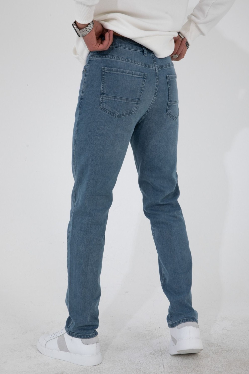 Hlt Jeans Erkek Taşlamalı Mavi Regular Fit Rahat Kesim Esnek Likralı Denim Jeans Kot Pantolon HLTHE003001 görsel 5