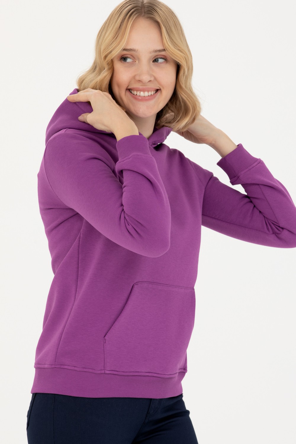 U.S. Polo Assn. Kadın Violet Kapüşonlu Basic Sweatshirt 50271557-VR203 görsel 3