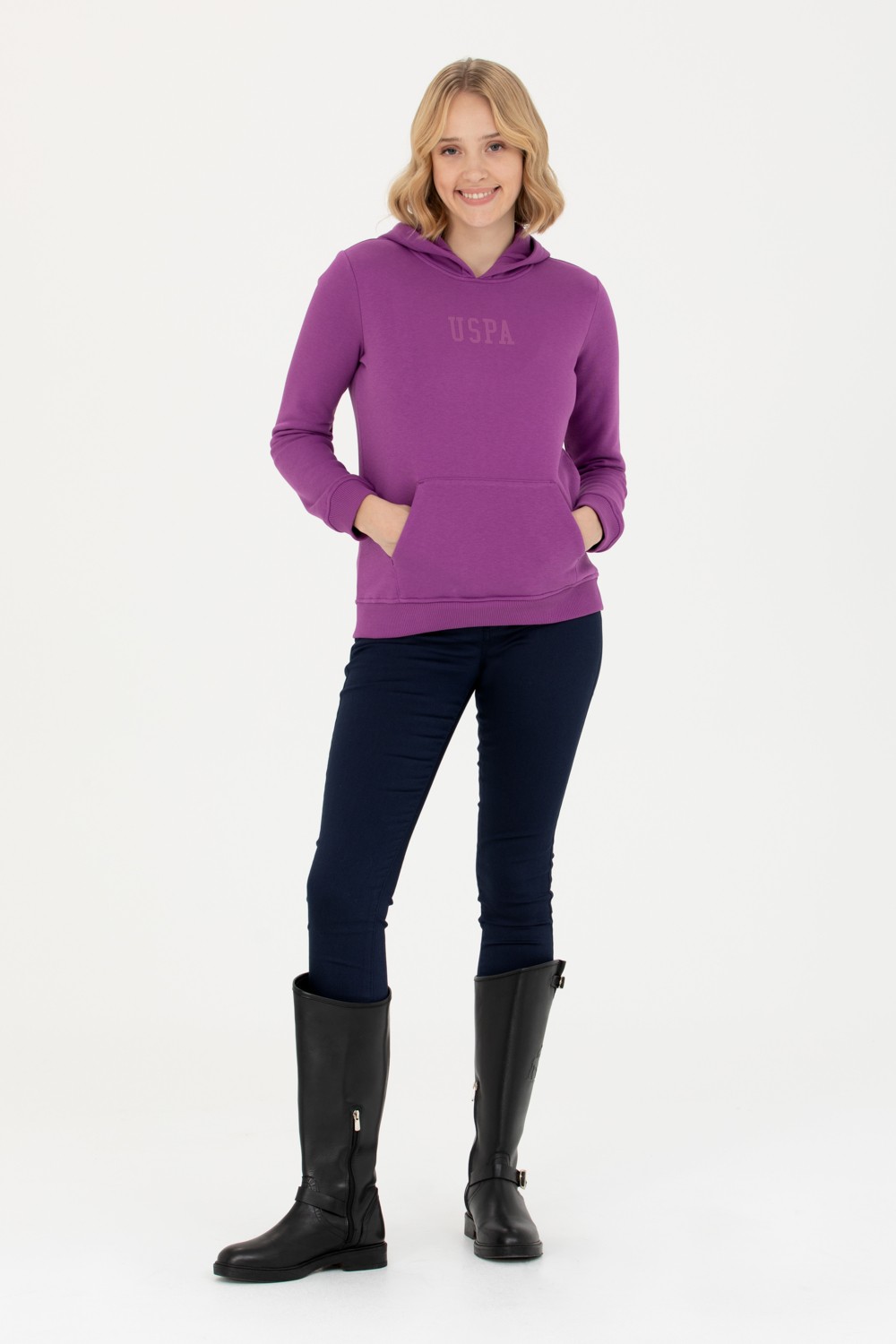U.S. Polo Assn. Kadın Violet Kapüşonlu Basic Sweatshirt 50271557-VR203 görsel 4